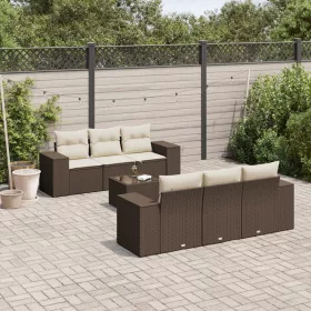    7 részes barna polyrattan kerti ülőgarnitúra párnákkal