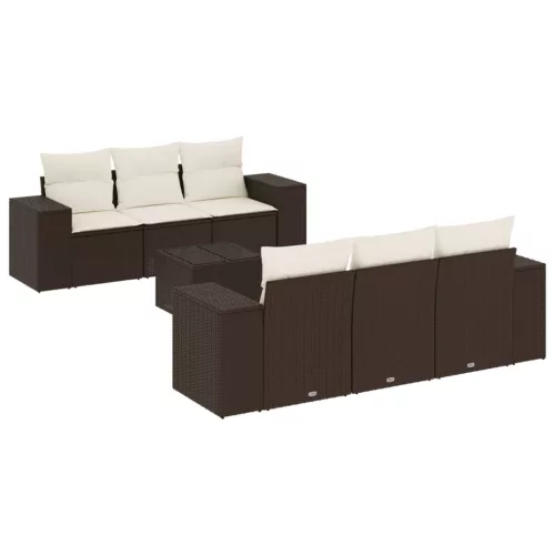  7 részes barna polyrattan kerti ülőgarnitúra párnákkal