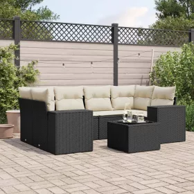   7 részes fekete polyrattan kerti ülőgarnitúra párnával