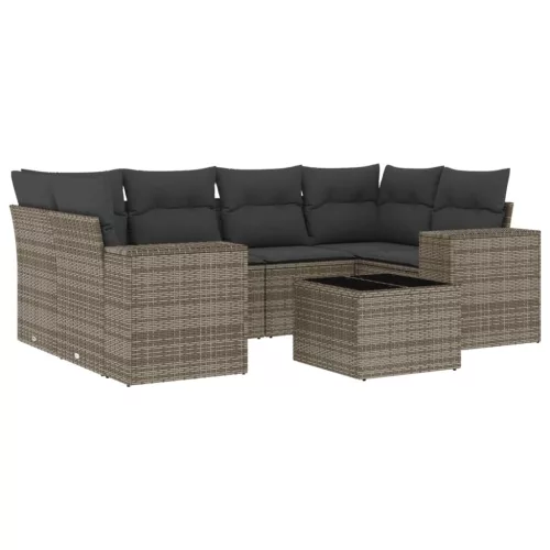  7 részes szürke polyrattan kerti ülőgarnitúra párnákkal