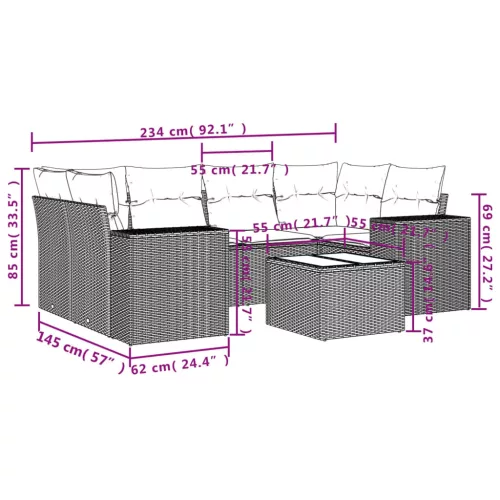  7 részes szürke polyrattan kerti ülőgarnitúra párnákkal