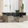  7 részes világosszürke polyrattan kerti ülőgarnitúra párnákkal
