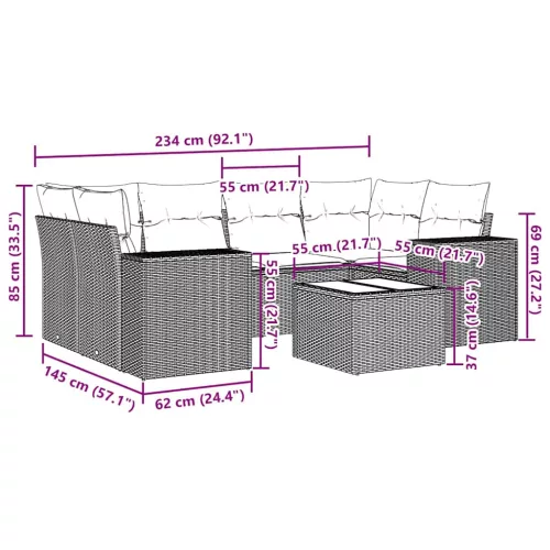  7 részes világosszürke polyrattan kerti ülőgarnitúra párnákkal