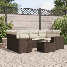    7 részes barna polyrattan kerti ülőgarnitúra párnákkal
