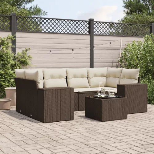 7 részes barna polyrattan kerti ülőgarnitúra párnákkal