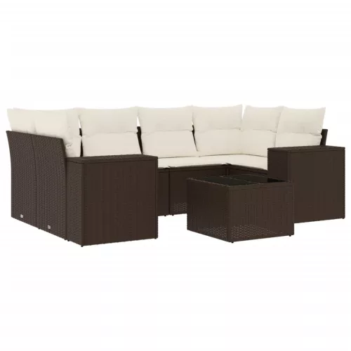  7 részes barna polyrattan kerti ülőgarnitúra párnákkal