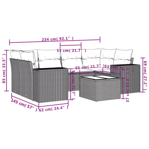  7 részes barna polyrattan kerti ülőgarnitúra párnákkal