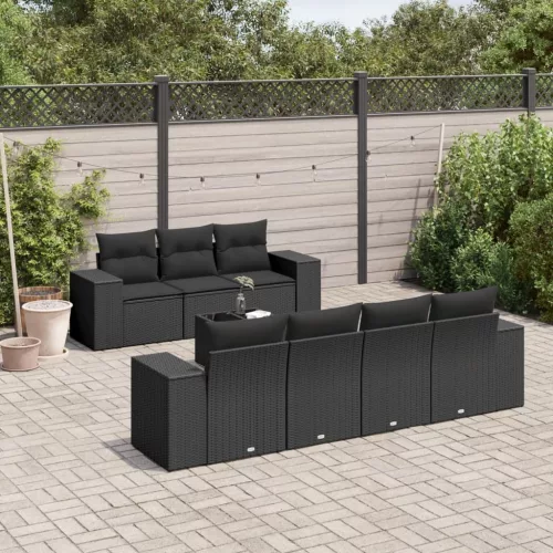 8 részes fekete polyrattan kerti ülőgarnitúra párnákkal