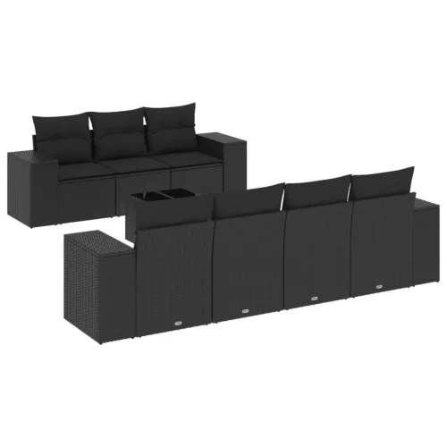  8 részes fekete polyrattan kerti ülőgarnitúra párnákkal