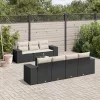 8 részes fekete polyrattan kerti ülőgarnitúra párnákkal