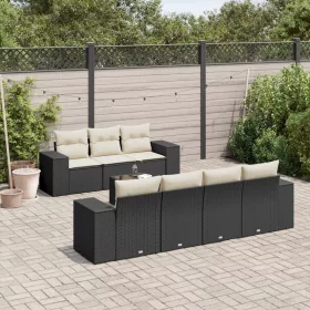    8 részes fekete polyrattan kerti ülőgarnitúra párnákkal