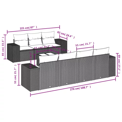  8 részes fekete polyrattan kerti ülőgarnitúra párnákkal