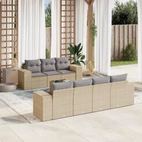  8 részes bézs polyrattan kerti ülőgarnitúra párnával