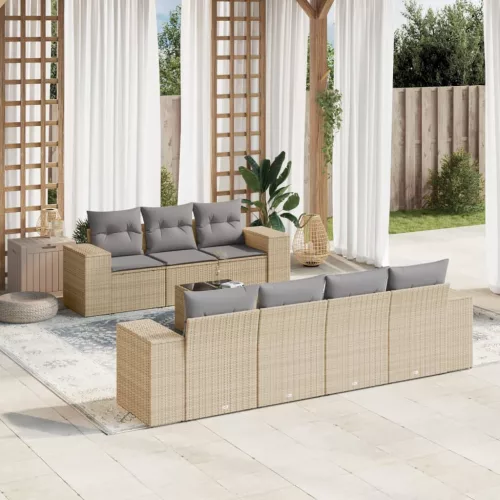  8 részes bézs polyrattan kerti ülőgarnitúra párnával