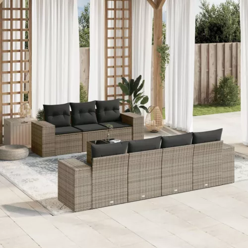  8 részes szürke polyrattan kerti ülőgarnitúra párnákkal