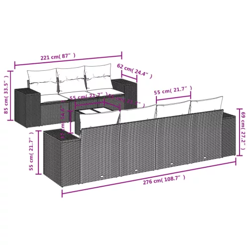  8 részes szürke polyrattan kerti ülőgarnitúra párnákkal