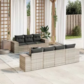    8 részes világosszürke polyrattan kerti ülőgarnitúra párnával