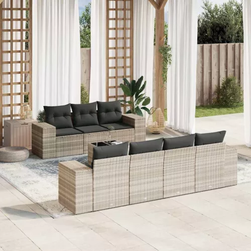  8 részes világosszürke polyrattan kerti ülőgarnitúra párnával