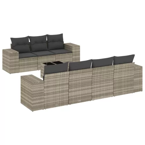 8 részes világosszürke polyrattan kerti ülőgarnitúra párnával
