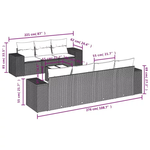  8 részes világosszürke polyrattan kerti ülőgarnitúra párnával
