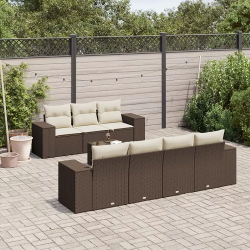  8 részes barna polyrattan kerti ülőgarnitúra párnákkal