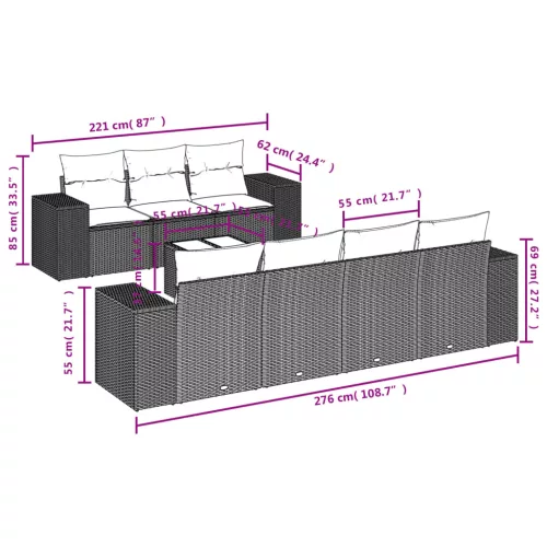  8 részes barna polyrattan kerti ülőgarnitúra párnákkal