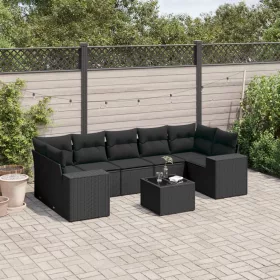    8 részes fekete polyrattan kerti ülőgarnitúra párnákkal