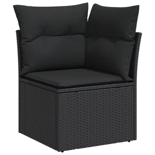  8 részes fekete polyrattan kerti ülőgarnitúra párnákkal