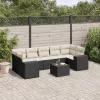  8 részes fekete polyrattan kerti ülőgarnitúra párnákkal