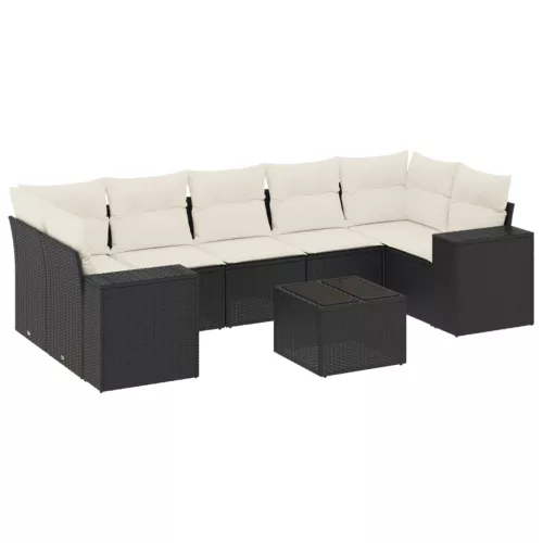  8 részes fekete polyrattan kerti ülőgarnitúra párnákkal