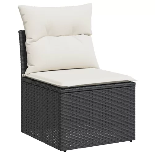  8 részes fekete polyrattan kerti ülőgarnitúra párnákkal