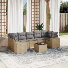  8 részes bézs polyrattan kerti ülőgarnitúra párnával