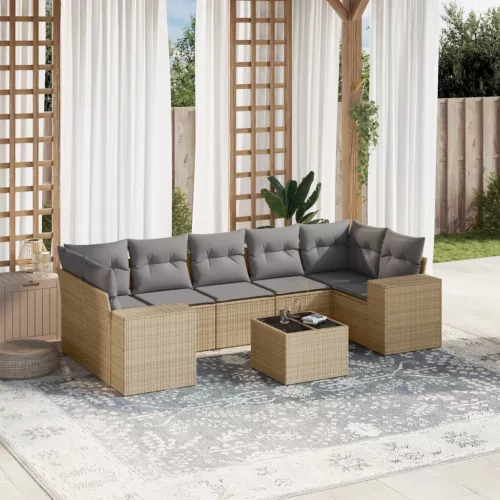  8 részes bézs polyrattan kerti ülőgarnitúra párnával