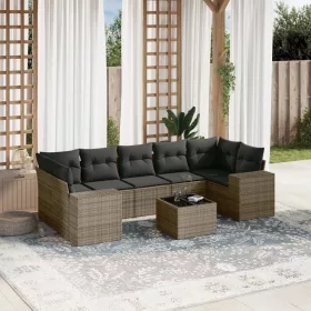    8 részes szürke polyrattan kerti ülőgarnitúra párnákkal