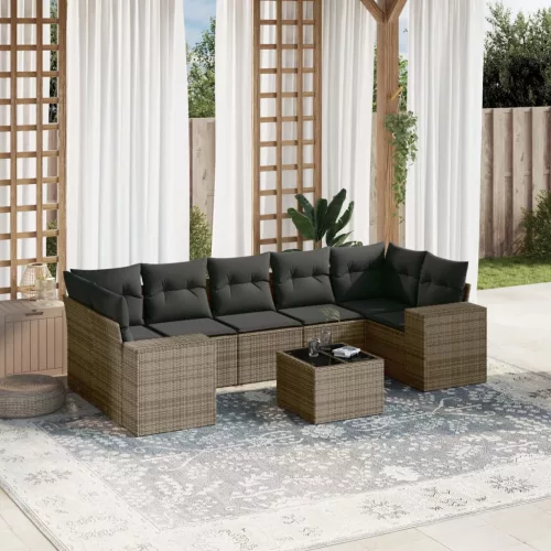  8 részes szürke polyrattan kerti ülőgarnitúra párnákkal