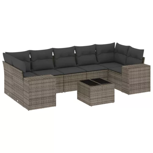  8 részes szürke polyrattan kerti ülőgarnitúra párnákkal