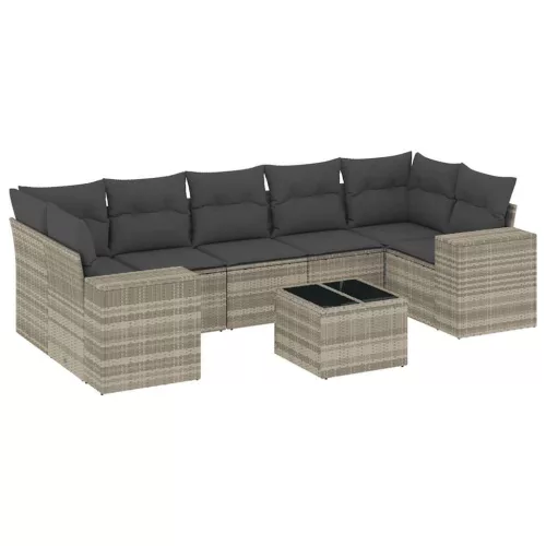  8 részes világosszürke polyrattan kerti ülőgarnitúra párnával