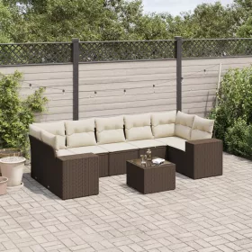    8 részes barna polyrattan kerti ülőgarnitúra párnákkal