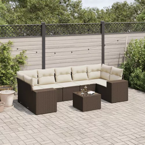  8 részes barna polyrattan kerti ülőgarnitúra párnákkal