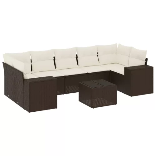  8 részes barna polyrattan kerti ülőgarnitúra párnákkal