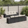  9 részes fekete polyrattan kerti ülőgarnitúra párnákkal