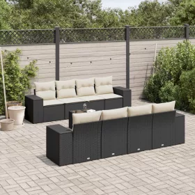    9 részes fekete polyrattan kerti ülőgarnitúra párnákkal