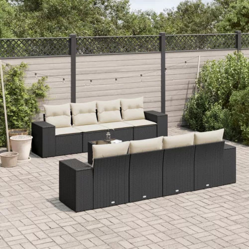  9 részes fekete polyrattan kerti ülőgarnitúra párnákkal