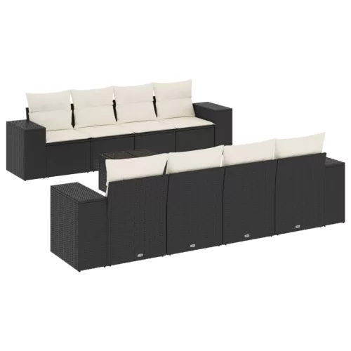 9 részes fekete polyrattan kerti ülőgarnitúra párnákkal