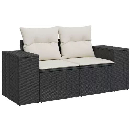  9 részes fekete polyrattan kerti ülőgarnitúra párnákkal