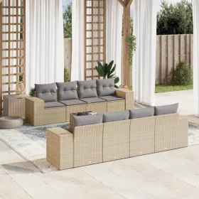    9 részes bézs polyrattan kerti ülőgarnitúra párnákkal