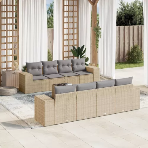 9 részes bézs polyrattan kerti ülőgarnitúra párnákkal