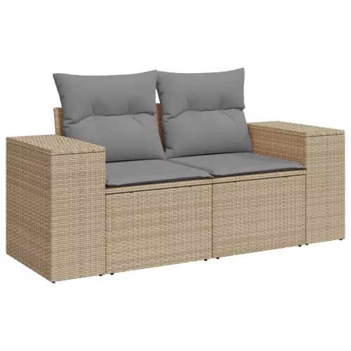 9 részes bézs polyrattan kerti ülőgarnitúra párnákkal