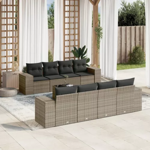  9 részes szürke polyrattan kerti ülőgarnitúra párnákkal
