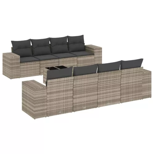  9 részes világosszürke polyrattan kerti ülőgarnitúra párnával